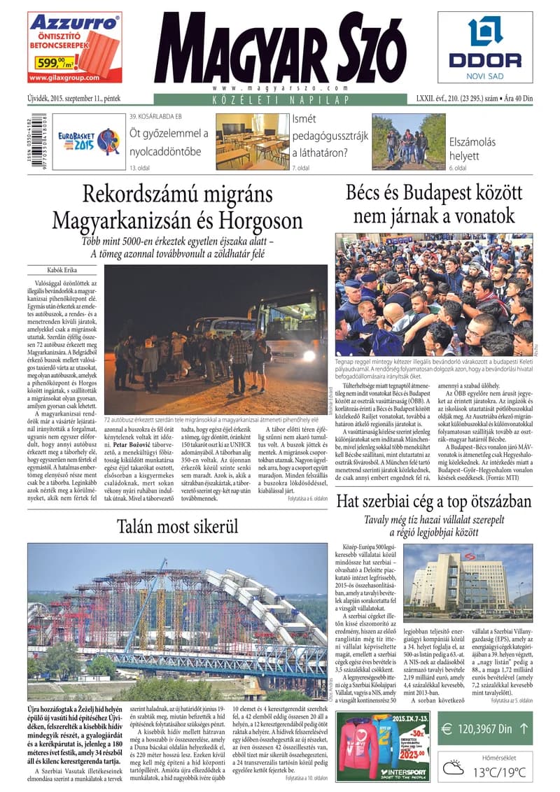 Magyar Szó, 72. évf. 2015. szeptember 11. 210. sz. 1–16. oldal
