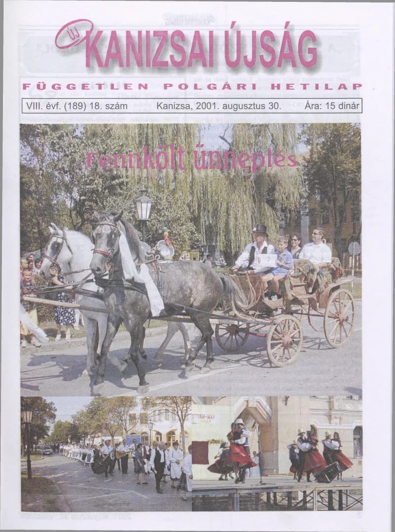 Új Kanizsai Újság, 8. évf. 2001. augusztus 30. 18. sz.