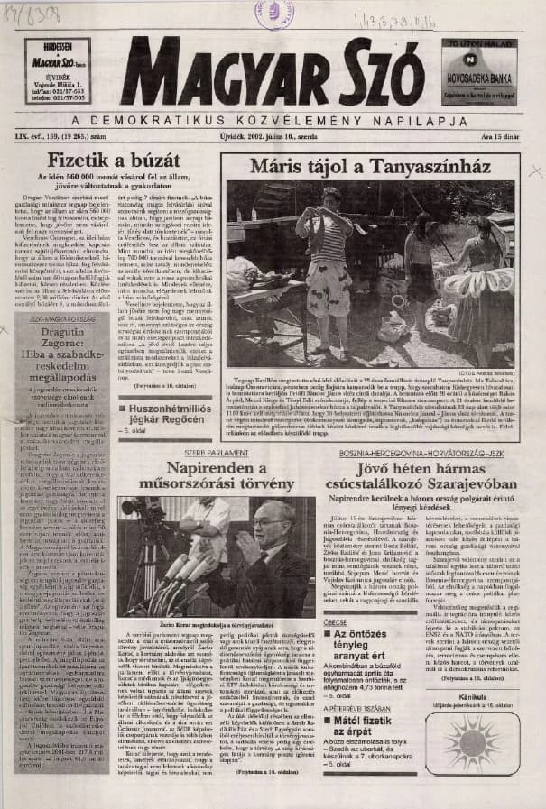 Magyar Szó, 59. évf. 2002. július 10. 159. sz. 1–16. oldal