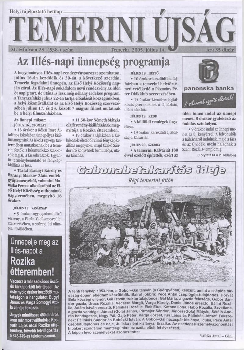 Temerini Újság, 11. évf. 2005. július 14. 28. sz.