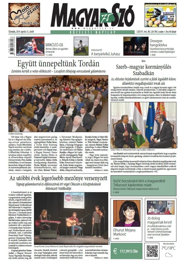 Magyar Szó, 76. évf. 2019. április 15. 86. sz. 1–20. oldal