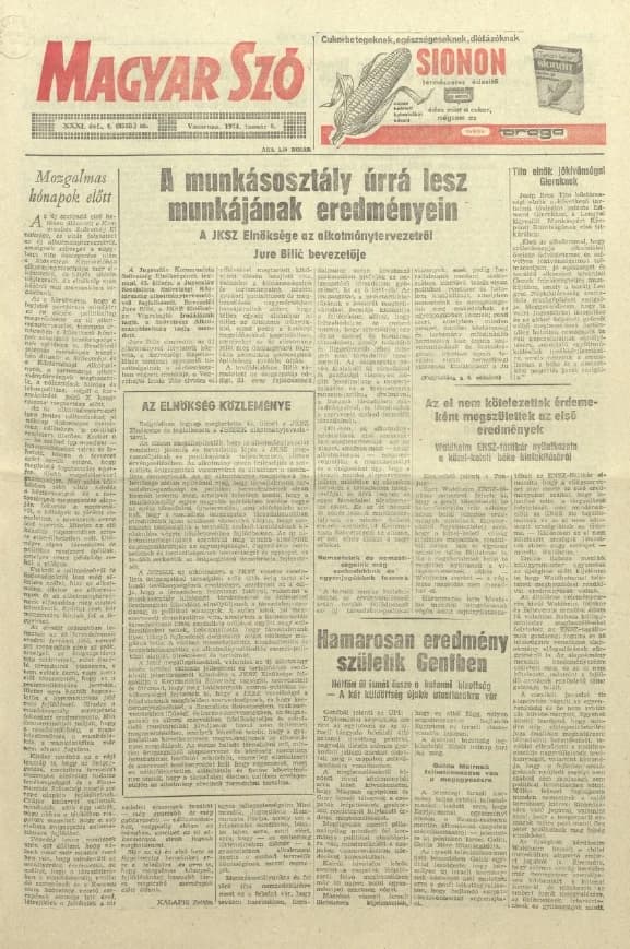 Magyar Szó, 31. évf. 1974. január 6. 4. sz. 1–32. oldal
