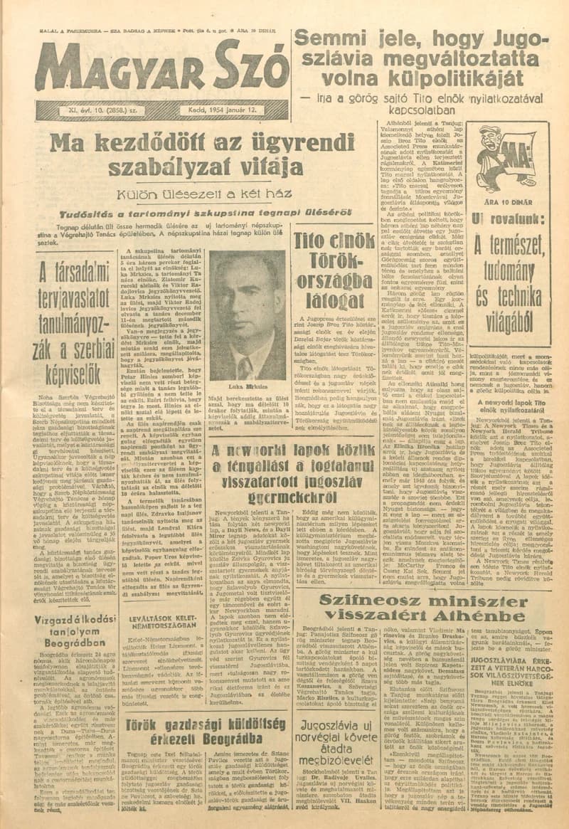 Magyar Szó, 11. évf. 1954. január 12. 10. sz. 1–12. oldal
