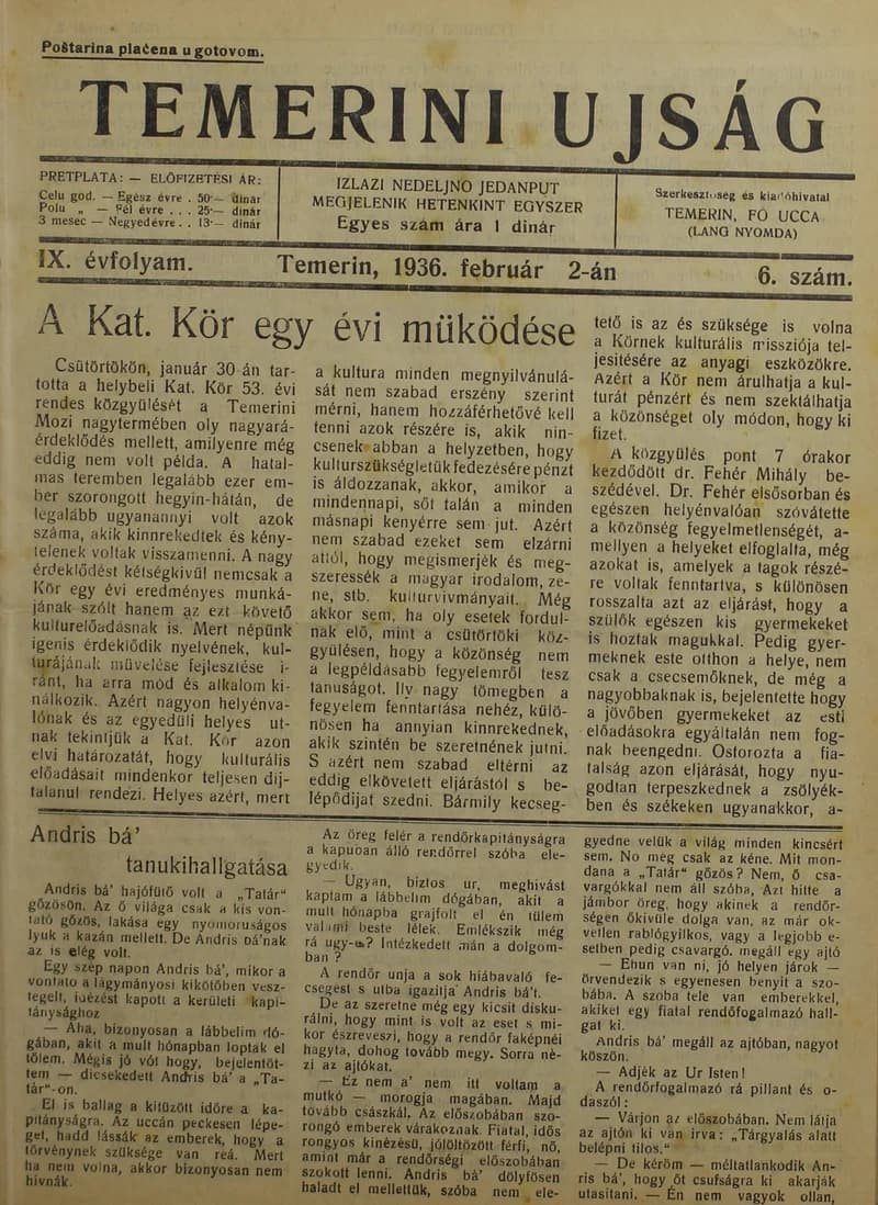 Temerini Újság 1928-1944, 9. évf. 1936. február 2. 6. sz.