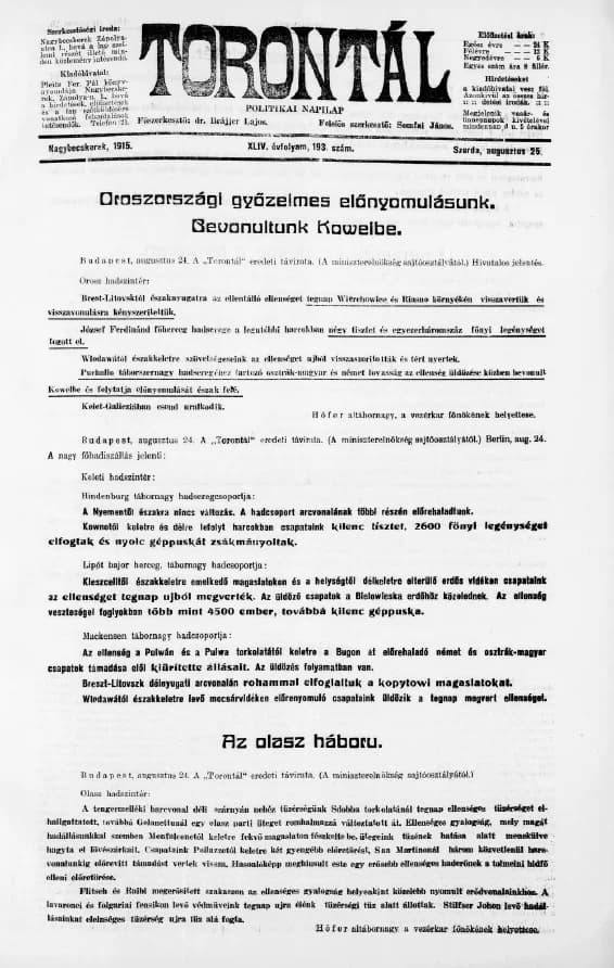 Torontál, 44. évf. 1915. augusztus 25. 193. sz.