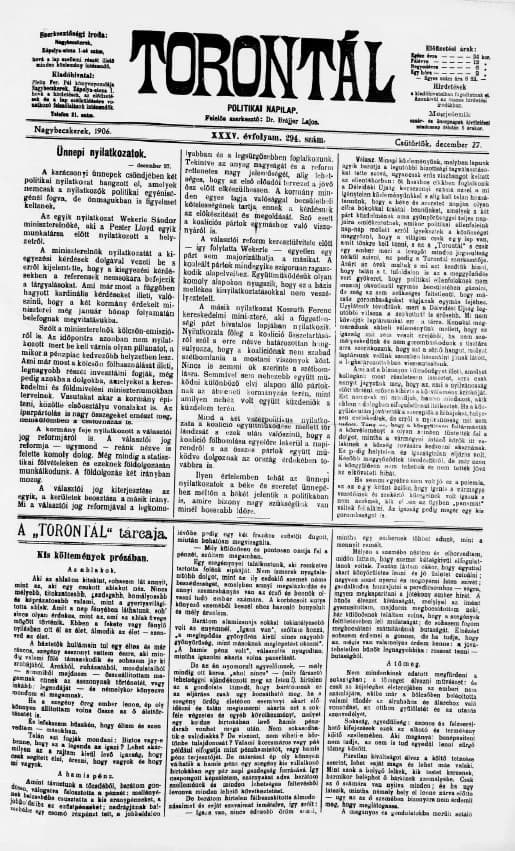 Torontál, 35. évf. 1906. december 27. 294. sz.