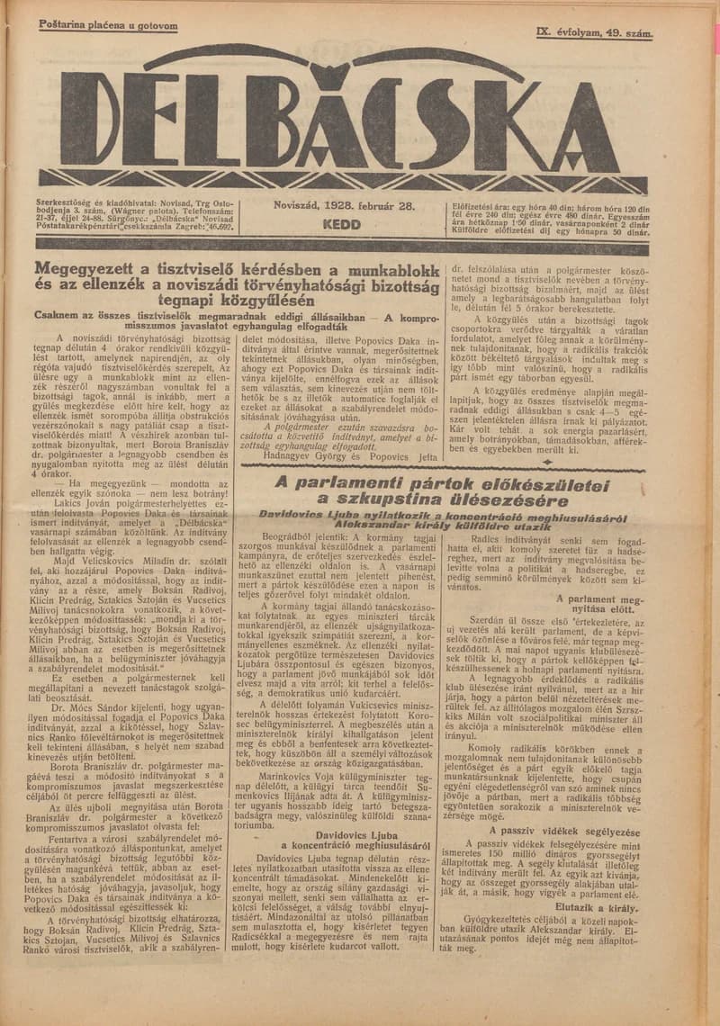 Délbácska, 9. évf. 1928. február 28. 49. sz.