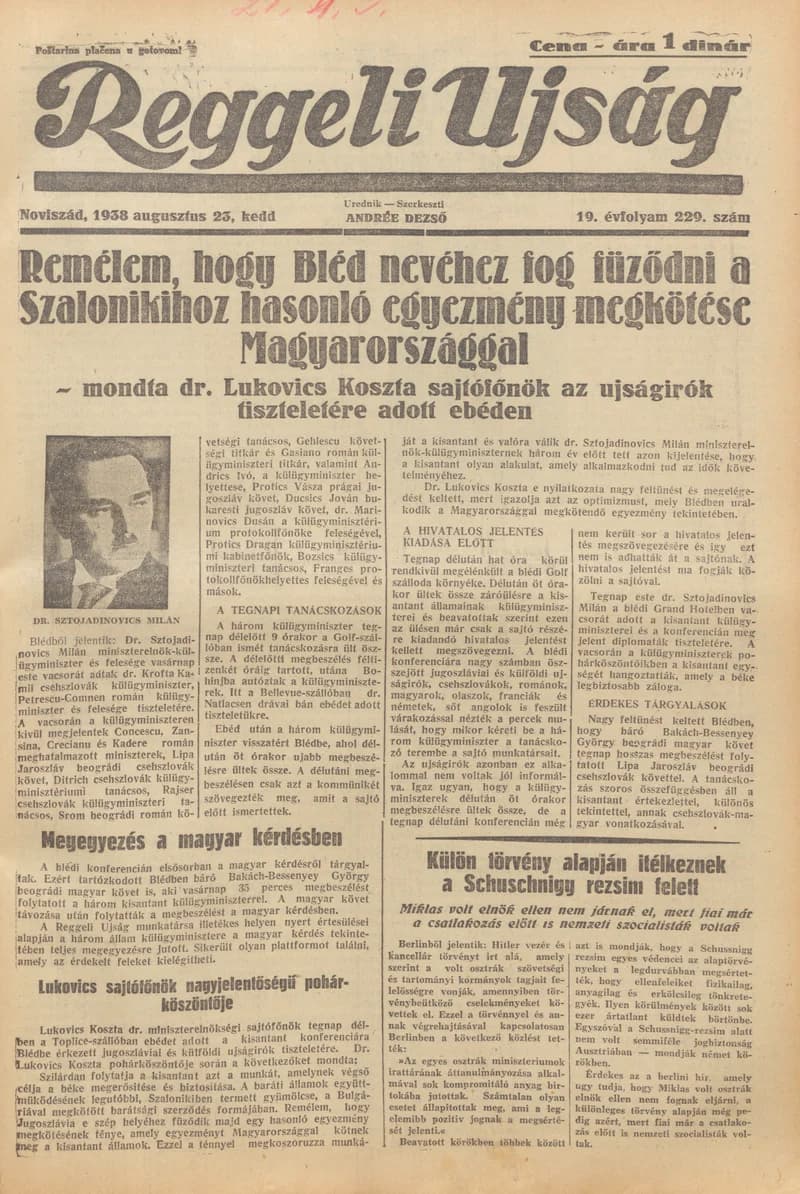 Reggeli Újság, 19. évf. 1938. augusztus 23. 229. sz.