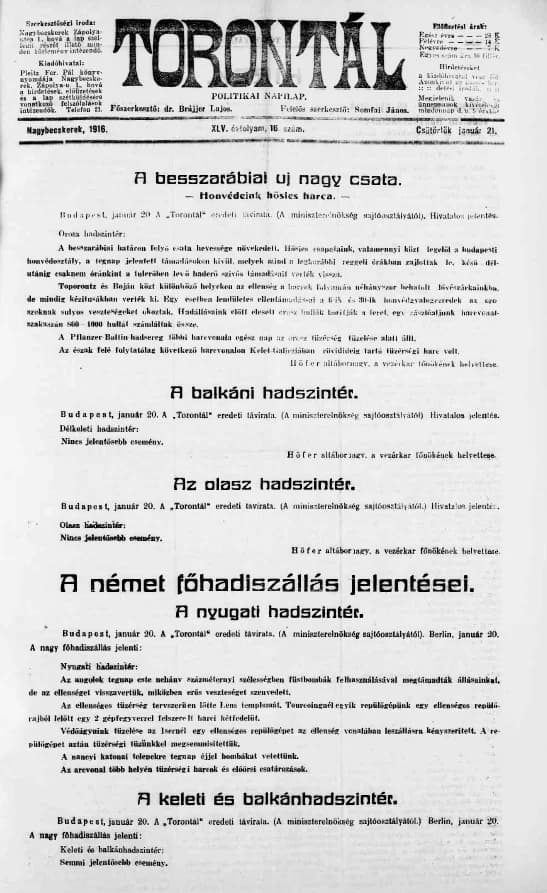 Torontál, 45. évf. 1916. január 21. 16. sz.