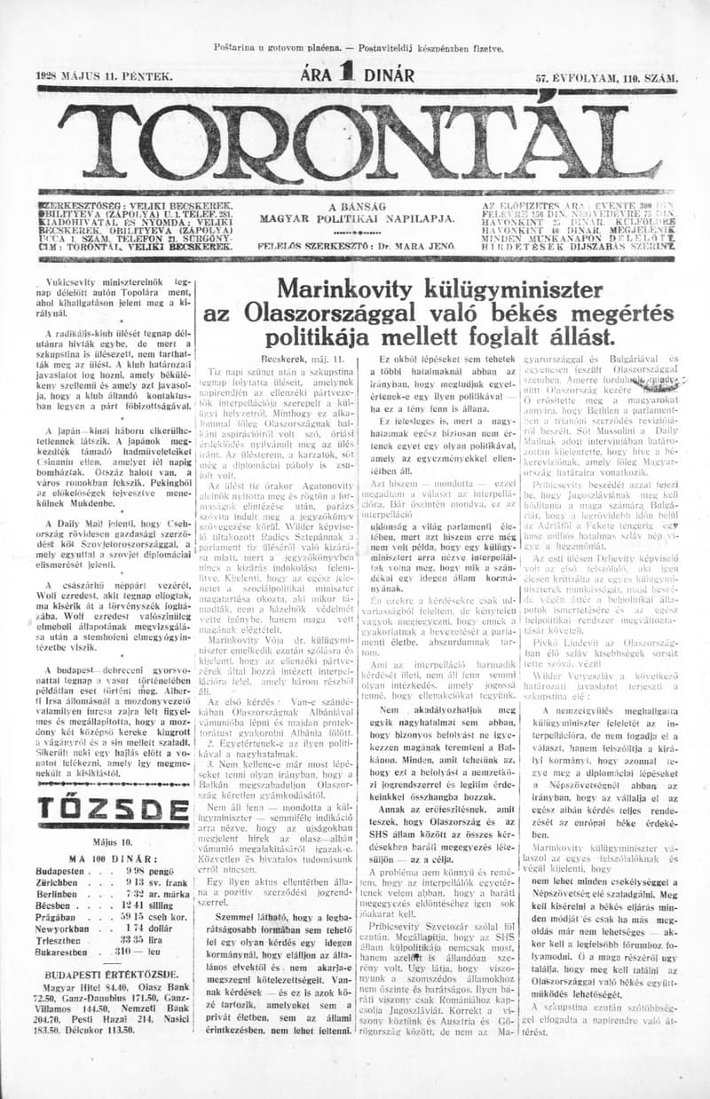 Torontál, 57. évf. 1928. május 11. 110. sz.