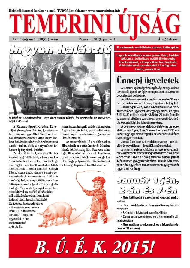 Temerini Újság, 21. évf. 2015. január 1. 1. sz.