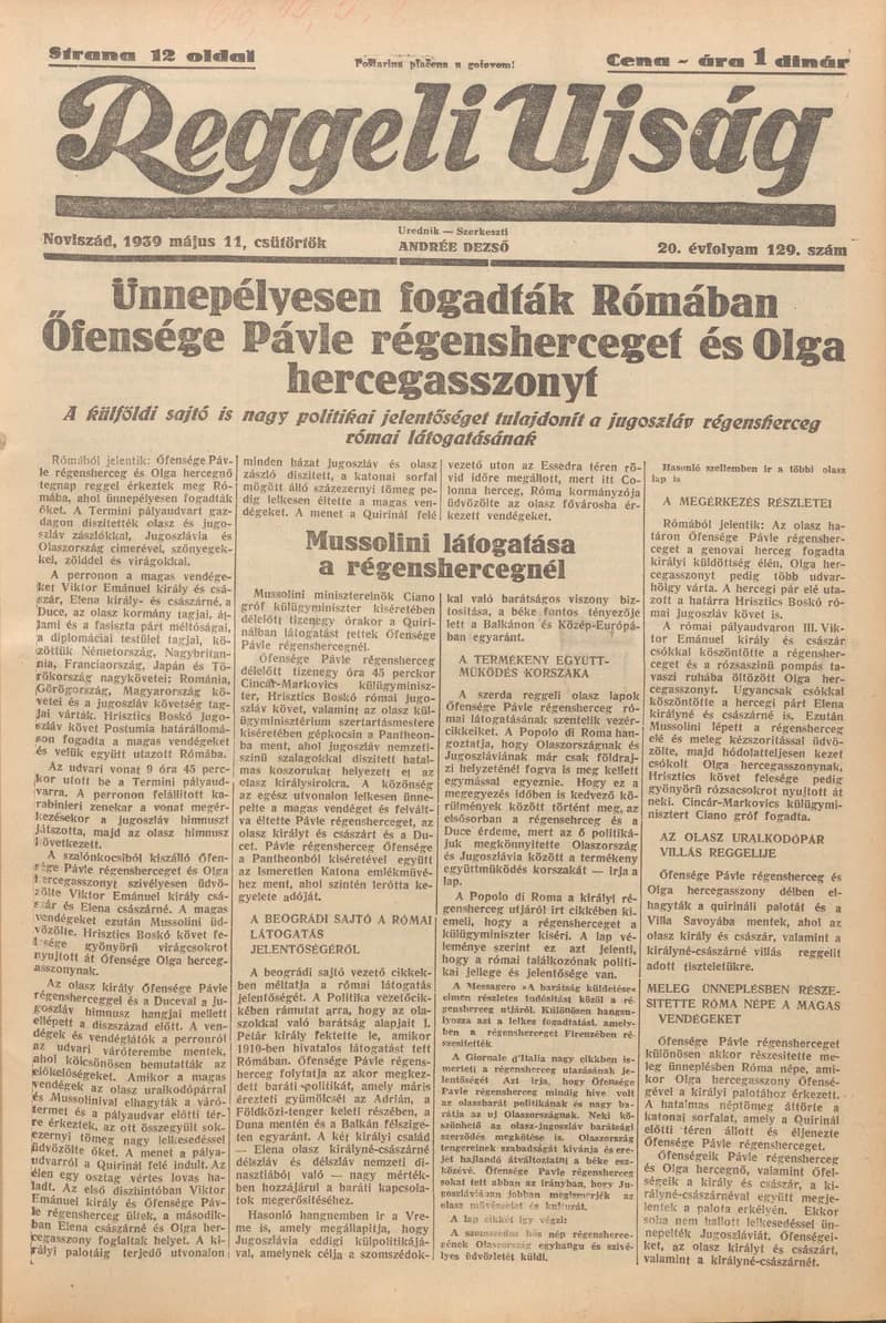 Reggeli Újság, 20. évf. 1939. május 11. 129. sz.