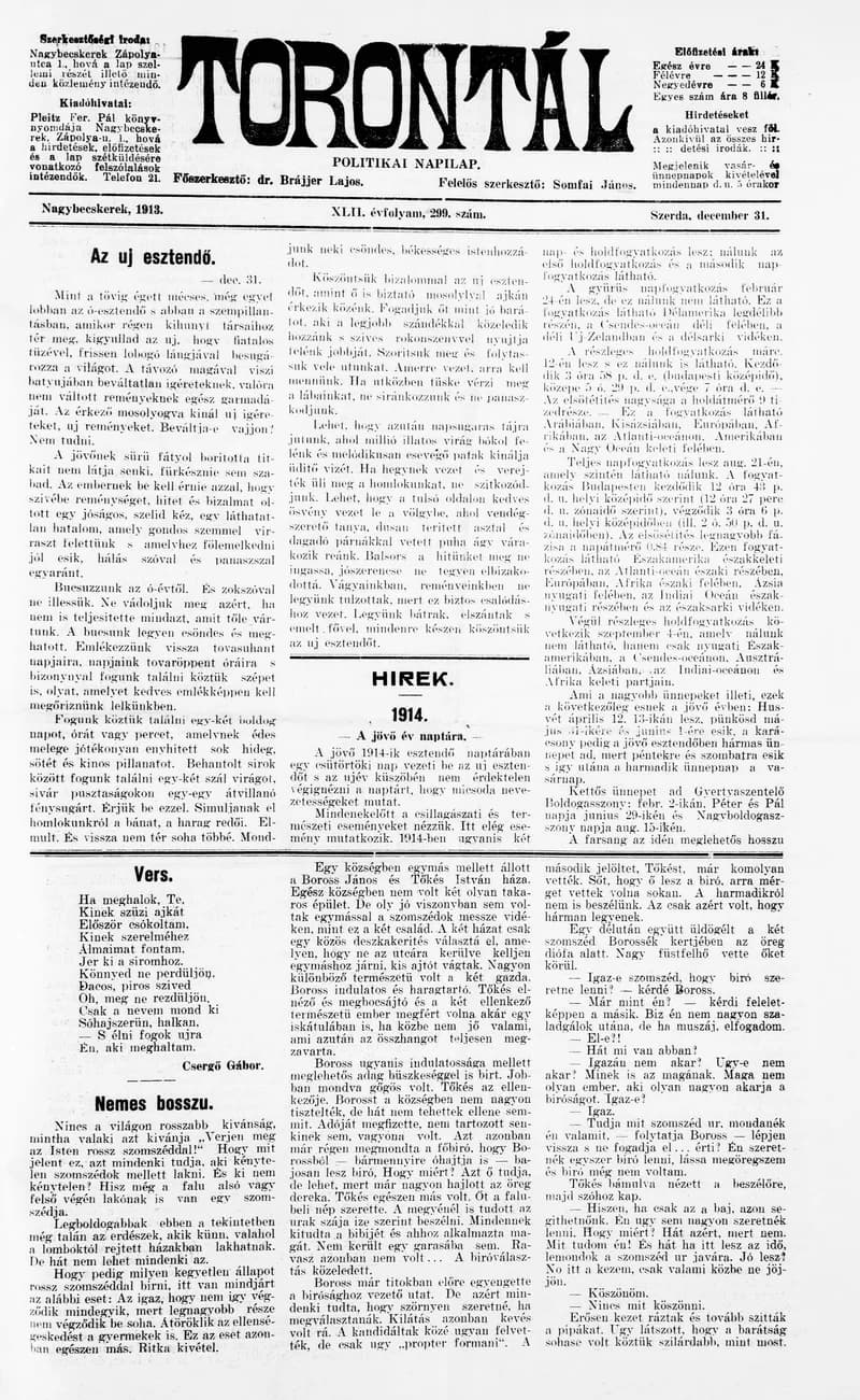Torontál, 42. évf. 1913. december 31. 299. sz.
