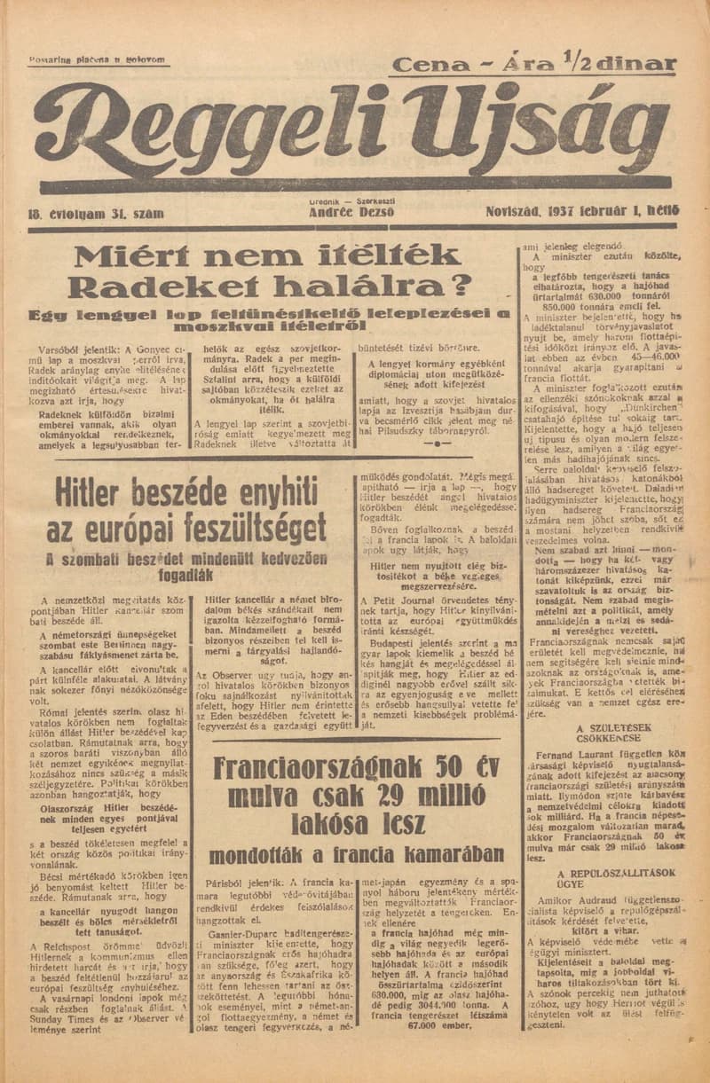 Reggeli Újság, 18. évf. 1937. február 1. 31. sz.