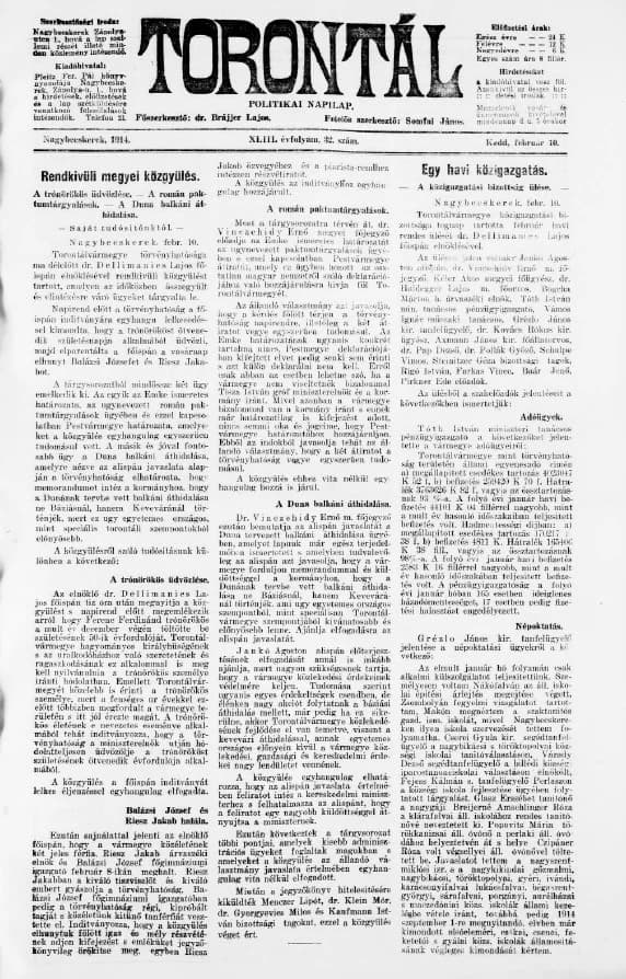 Torontál, 43. évf. 1914. február 10. 32. sz.