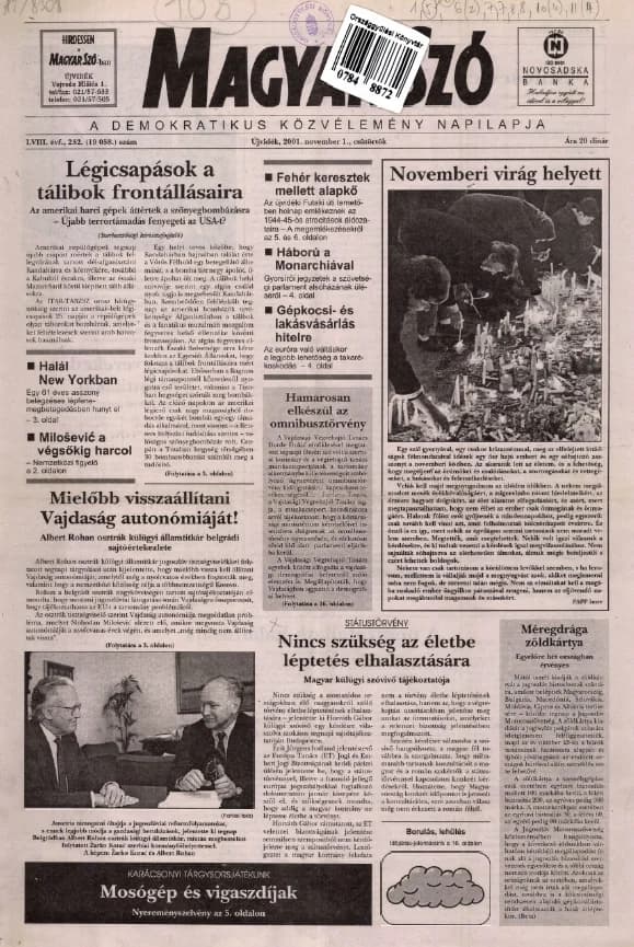 Magyar Szó, 58. évf. 2001. november 1. 252. sz. 1–16. oldal
