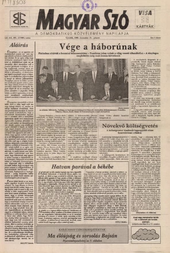 Magyar Szó, 52. évf. 1995. december 15. 291. sz. 1–16. oldal