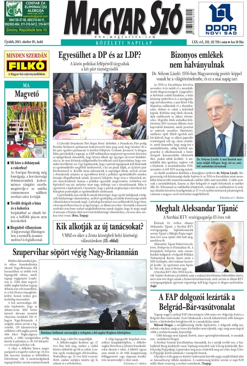 Magyar Szó, 70. évf. 2013. október 29. 252. sz. 1–20. oldal