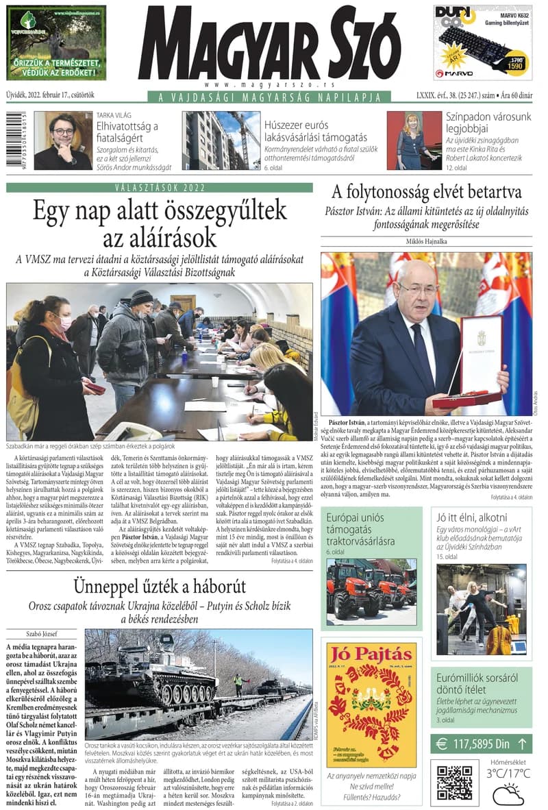 Magyar Szó, 79. évf. 2022. február 17. 38. sz. 1–20. oldal