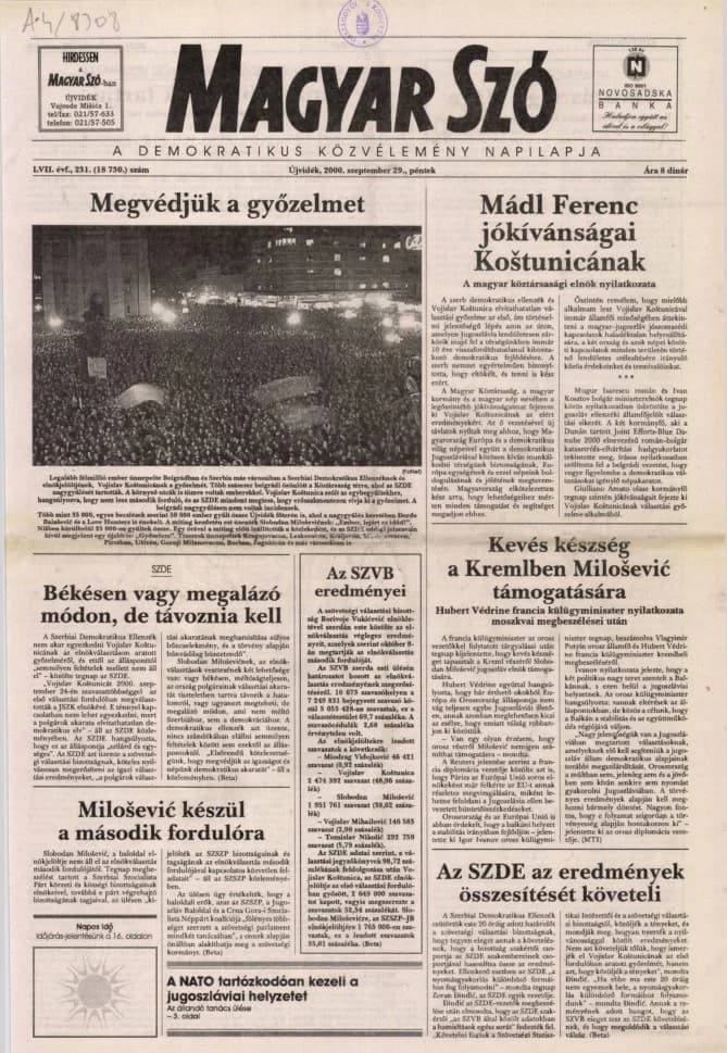 Magyar Szó, 57. évf. 2000. szeptember 29. 231. sz. 1–16. oldal