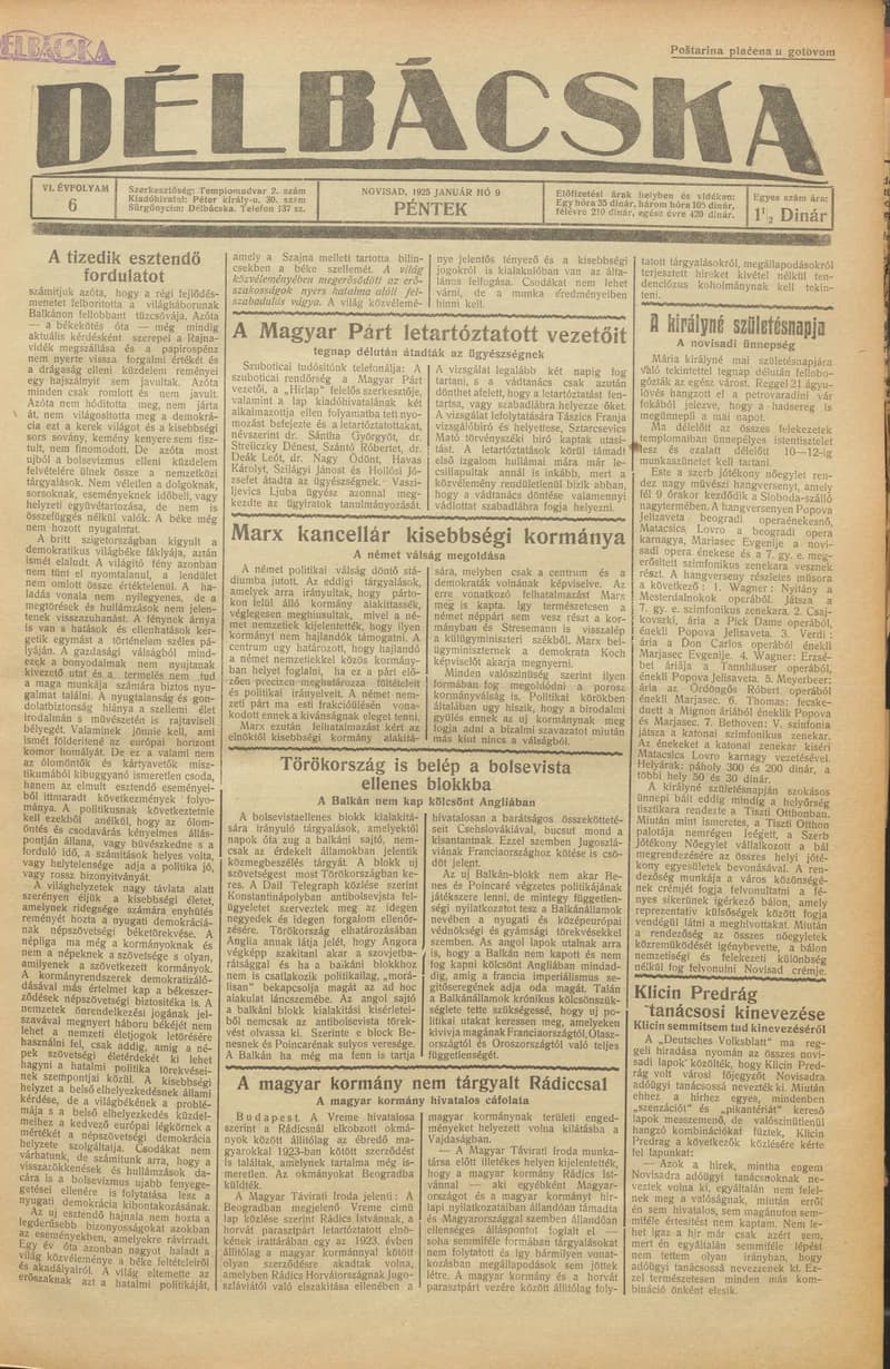 Délbácska, 6. évf. 1925. január 9. 6. sz.