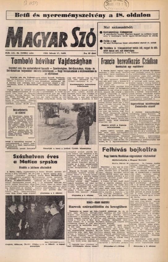 Magyar Szó, 43. évf. 1986. február 17. 46. sz. 1–20. oldal