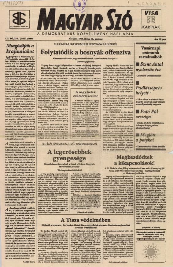 Magyar Szó, 52. évf. 1995. június 17. 138. sz. 1–16. oldal