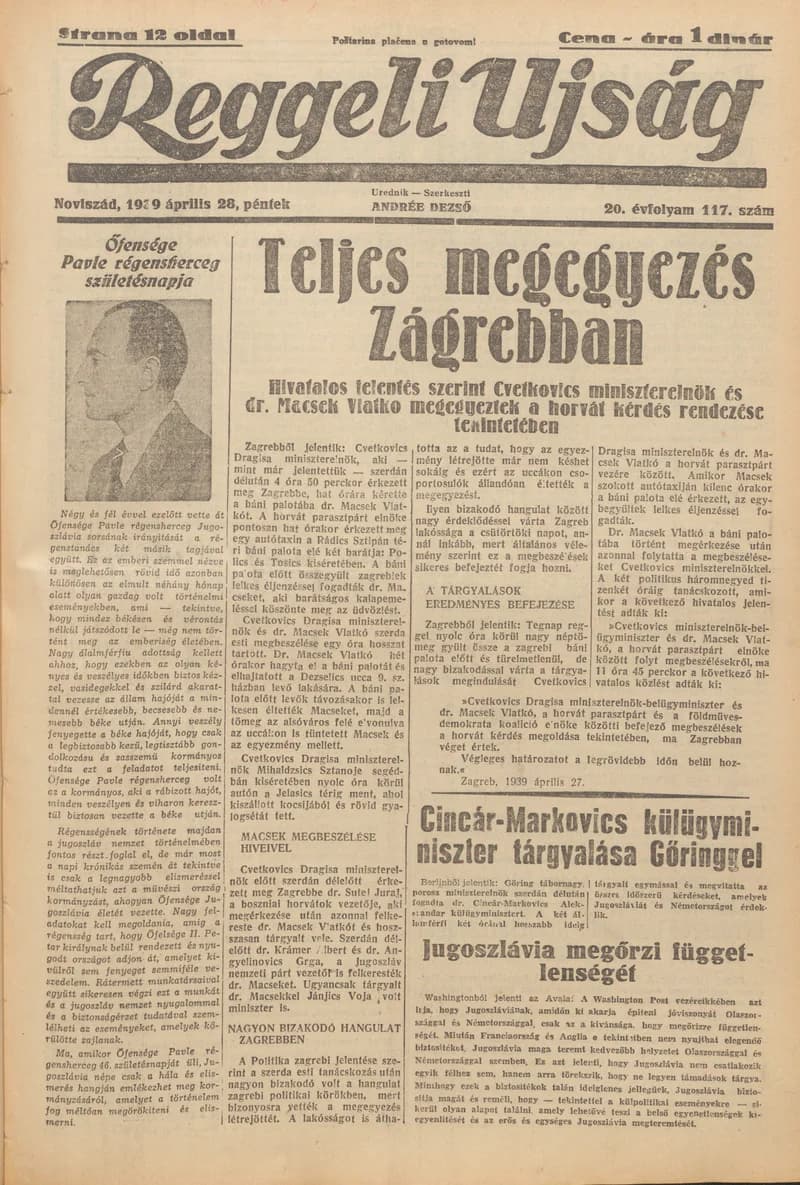 Reggeli Újság, 20. évf. 1939. április 28. 117. sz.