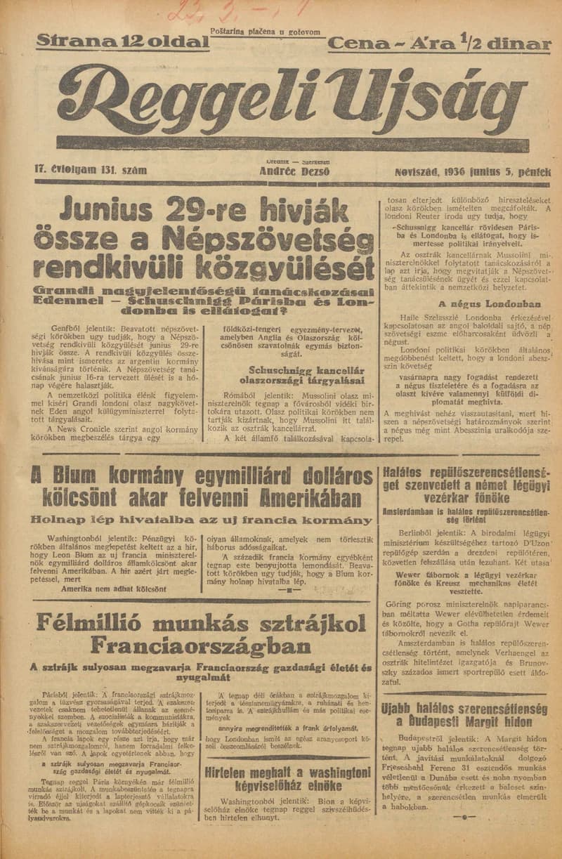 Reggeli Újság, 17. évf. 1936. június 5. 131. sz.
