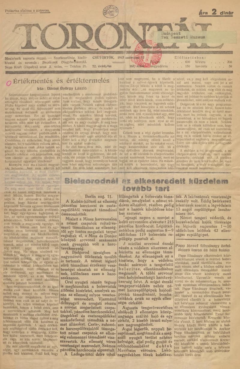 Torontál, 72. évf. 1943. augusztus 12. 183. sz.