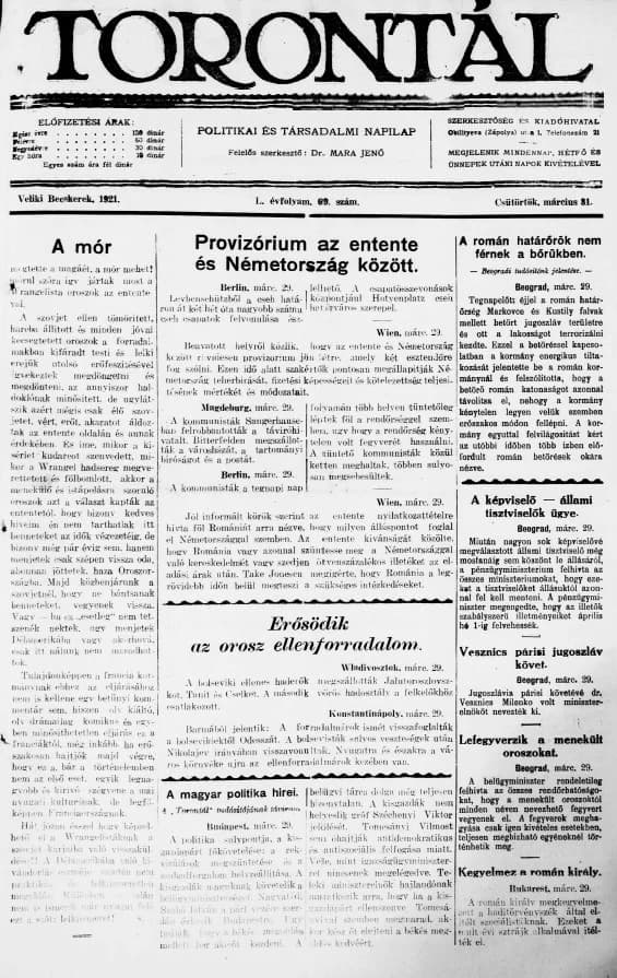 Torontál, 50. évf. 1921. március 31. 69. sz.