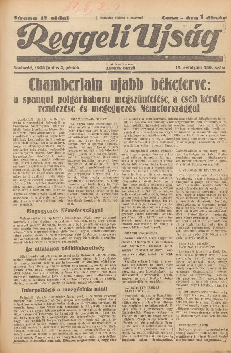 Reggeli Újság, 19. évf. 1938. június 3. 150. sz.