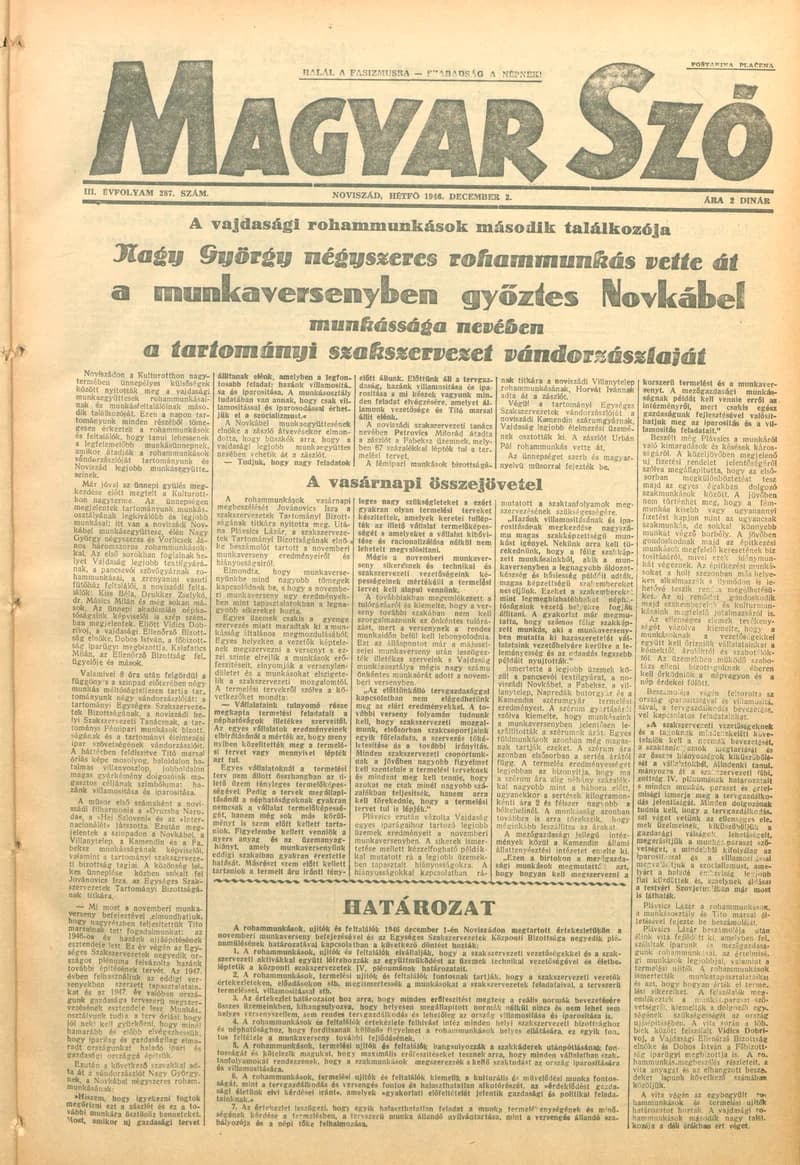 Magyar Szó, 3. évf. 1946. december 2. 287. sz. 1–6. oldal