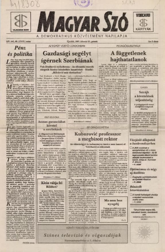 Magyar Szó, 54. évf. 1997. február 28. 49. sz. 1–16. oldal