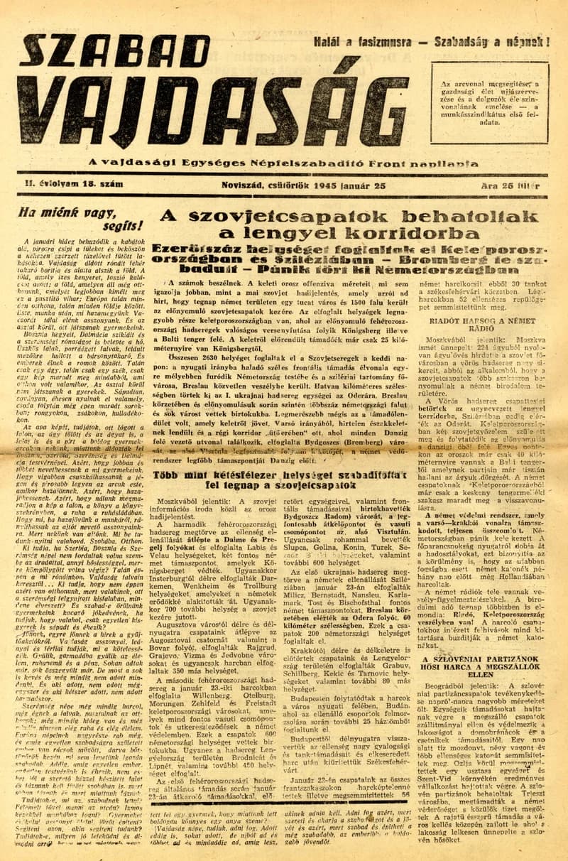 Szabad Vajdaság, 2. évf. 1945. január 25. 18. sz.