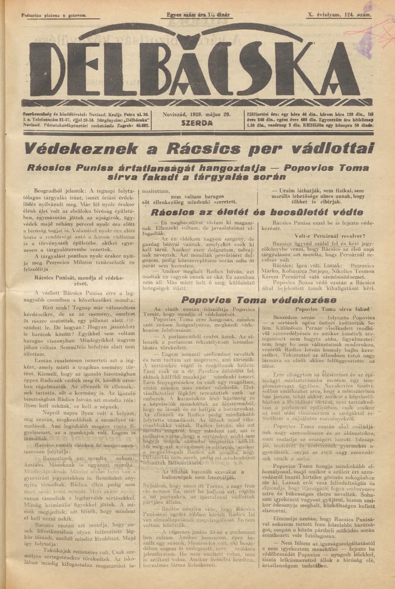 Délbácska, 10. évf. 1929. május 29. 124. sz.