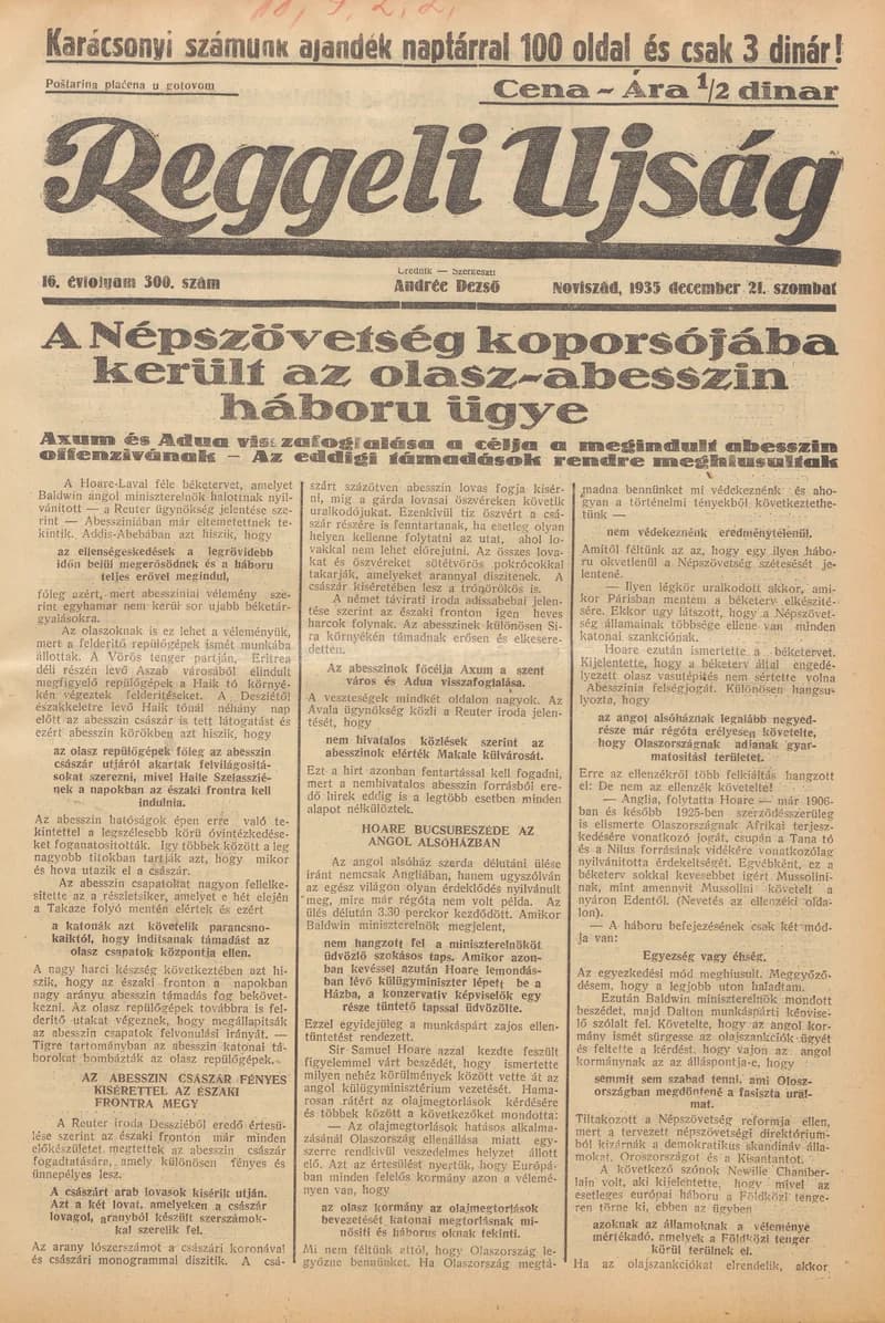 Reggeli Újság, 16. évf. 1935. december 21. 300. sz.