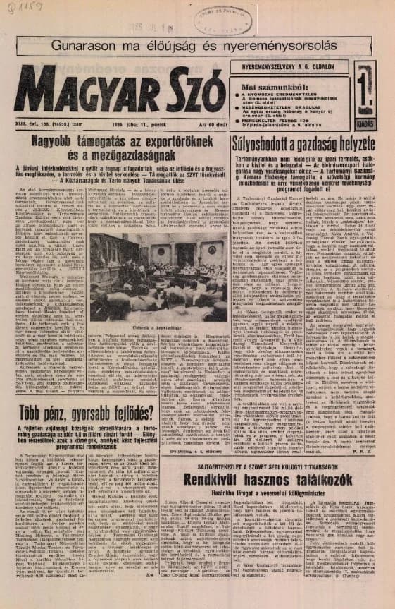 Magyar Szó, 43. évf. 1986. július 11. 188. sz. 1–20. oldal