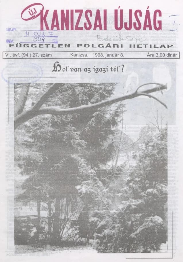 Új Kanizsai Újság, 5. évf. 1998. január 8. 1. sz.