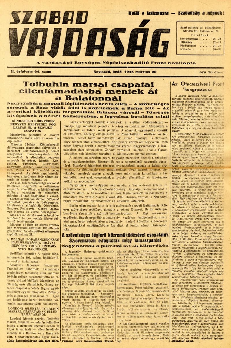 Szabad Vajdaság, 2. évf. 1945. március 20. 64. sz.