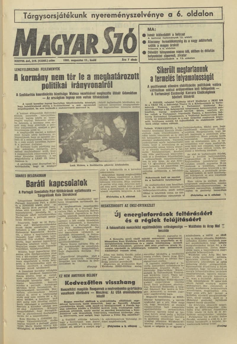 Magyar Szó, 38. évf. 1981. augusztus 11. 219. sz.