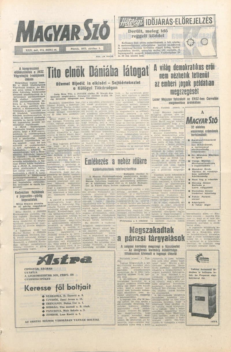 Magyar Szó, 30. évf. 1973. október 5. 274. sz.