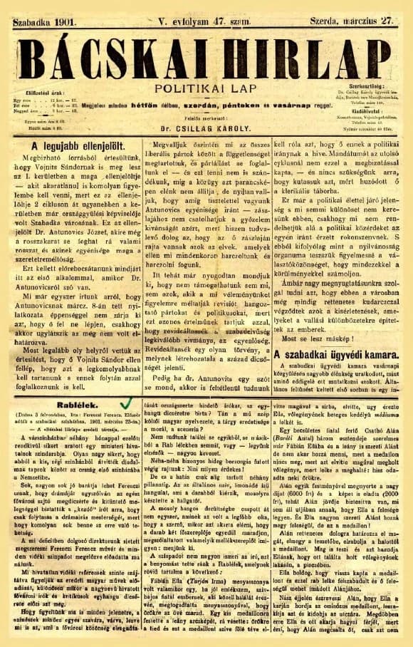 Bácskai Hirlap, 5. évf. 1901. március 25. 47. sz.