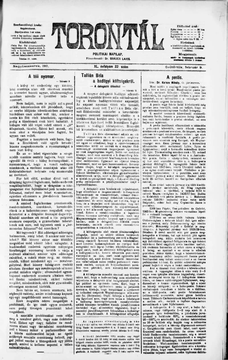 Torontál, 40. évf. 1911. február 9. 32. sz.