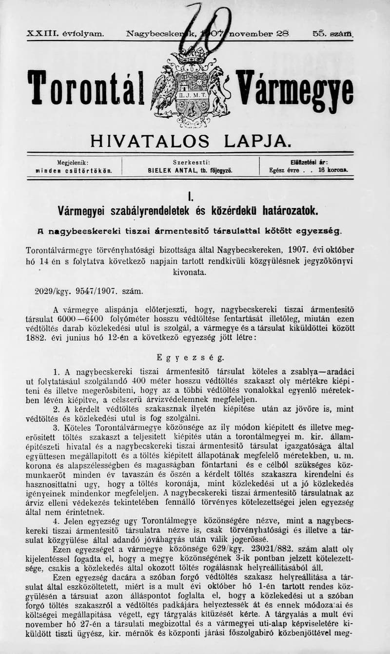 Torontál Vármegye Hivatalos Lapja, 23. évf. 1907. november 28. 55. sz.