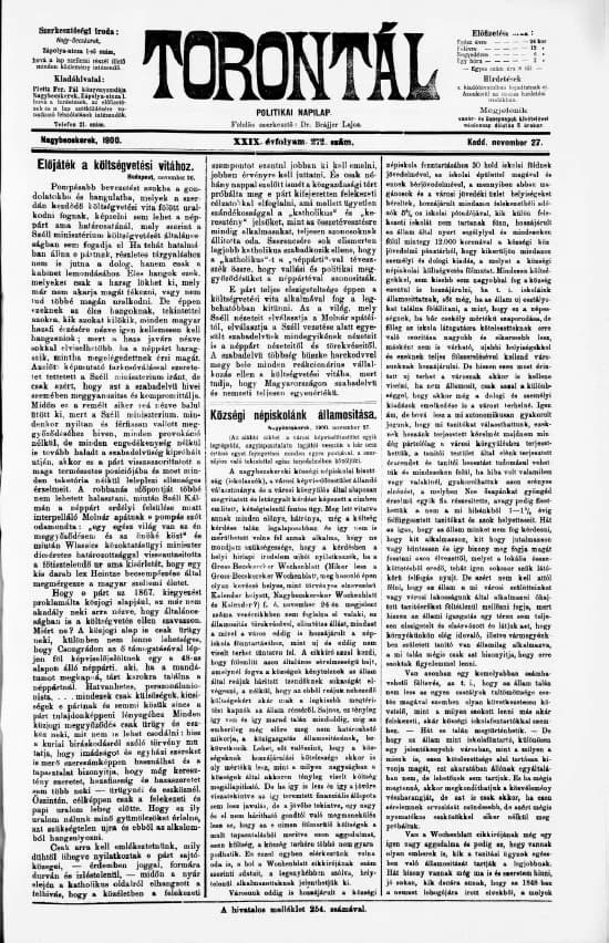 Torontál, 29. évf. 1900. november 27. 272. sz.
