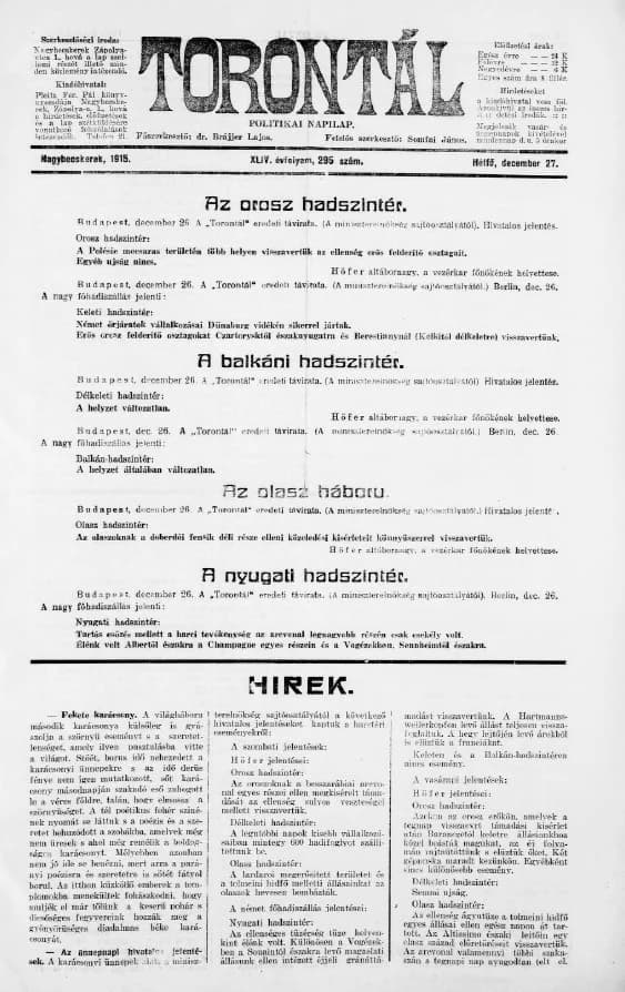 Torontál, 44. évf. 1915. december 27. 295. sz.