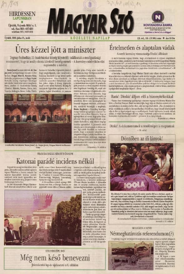 Magyar Szó, 60. évf. 2003. július 15. 165. sz. 1–16. oldal