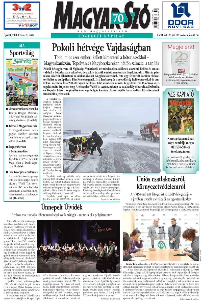 Magyar Szó, 71. évf. 2014. február 3. 26. sz. 1–16. oldal