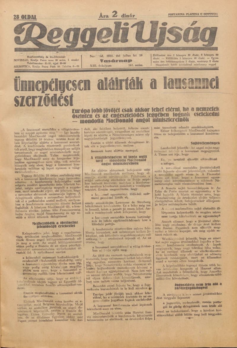 Reggeli Újság, 13. évf. 1932. július 10. 161. sz.
